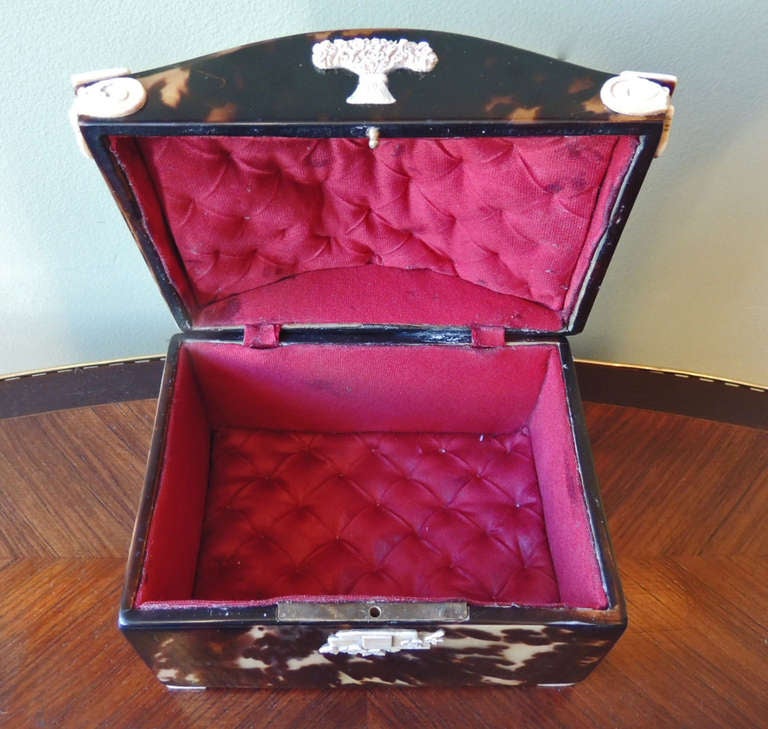 18th Century and Earlier Tortoise Shell Jewelry Box with Ivory Detailing
