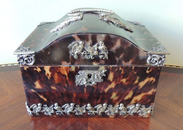 French Early 18th Century Tortoise Shell Music Box with Silver Setting