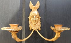 Pair of French 1830s D'Ore Bronze Athena Sconces (multiple pairs available)