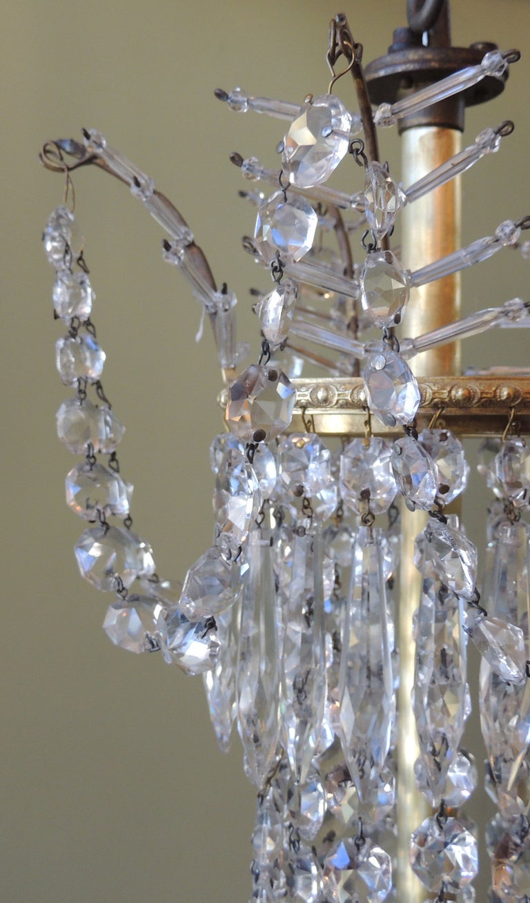 Early 20th C French Bronze and Crystal Chandelier In Good Condition For Sale In Charleston, SC