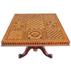 Rare table de jeu du 19ème siècle avec plateau inclinable et plateau spécimen des Caraïbes/des Antilles