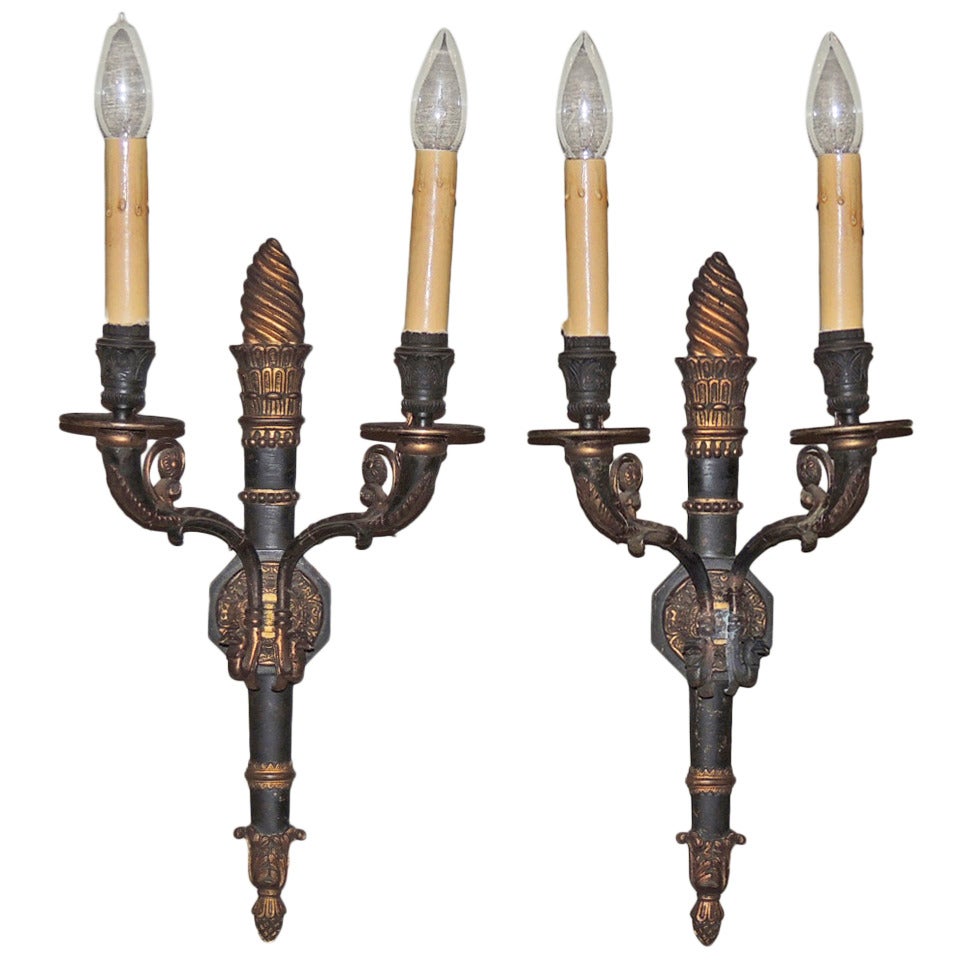 Pair of Mid 19th C French Directoire Bronze Sconces