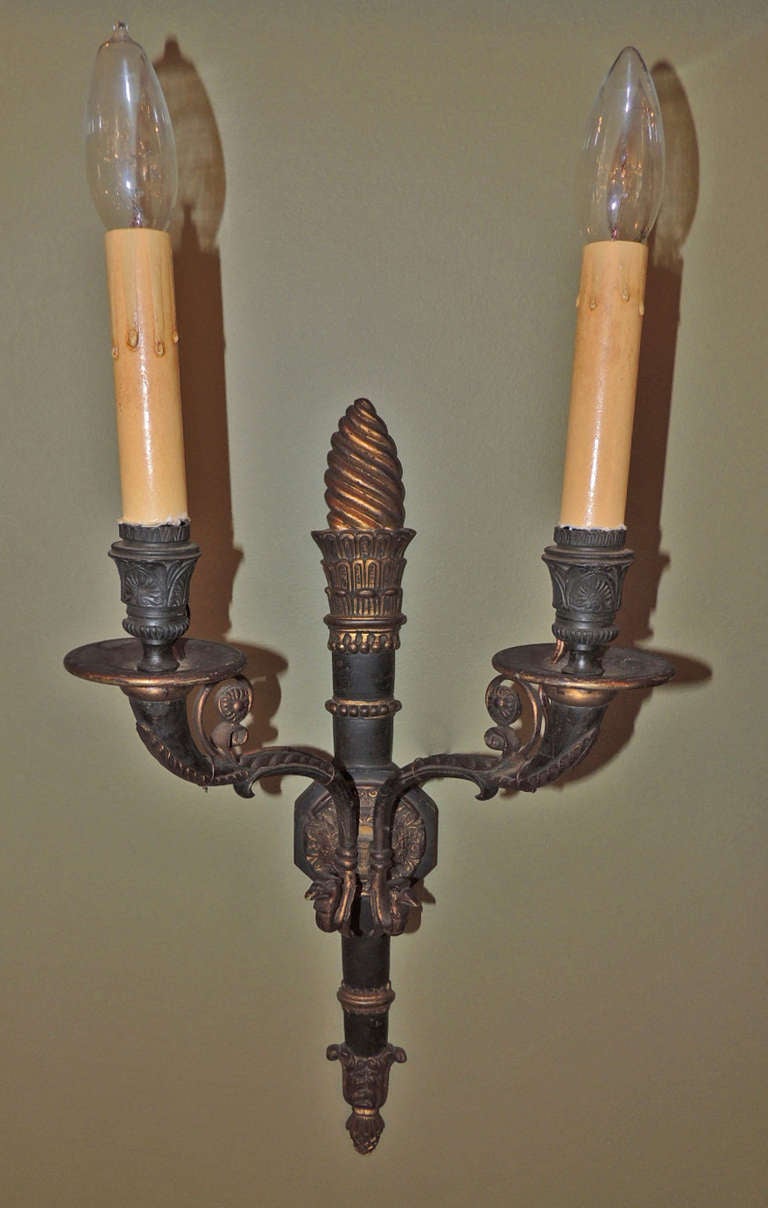 Pair of Mid 19th C French Directoire Bronze Sconces 3