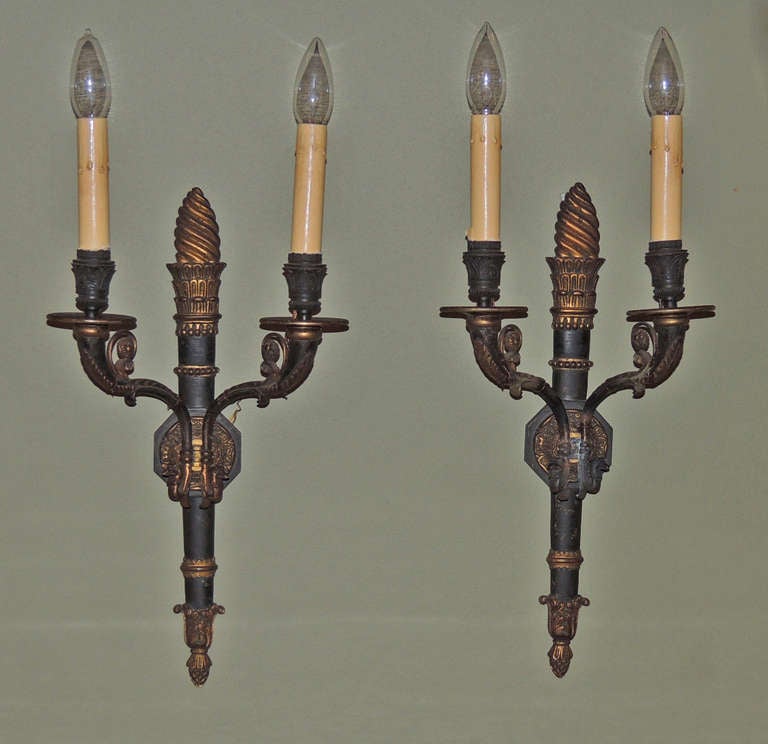 Pair of Mid 19th C French Directoire Bronze Sconces 4