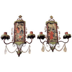 Antique Early 20th Century French Tole Sconces Attributed to Jansen