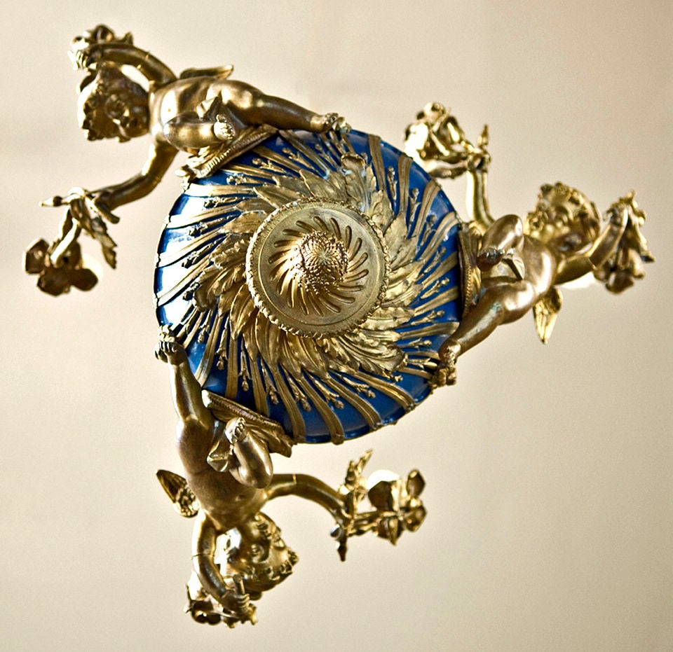 19th Century French Enamel and Bronze Gasolier