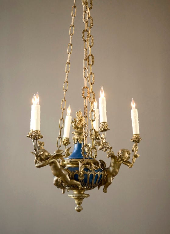 French Enamel and Bronze Gasolier 1