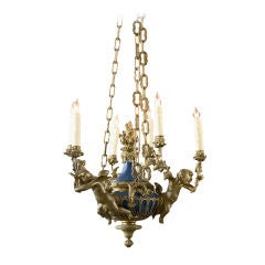 French Enamel and Bronze Gasolier