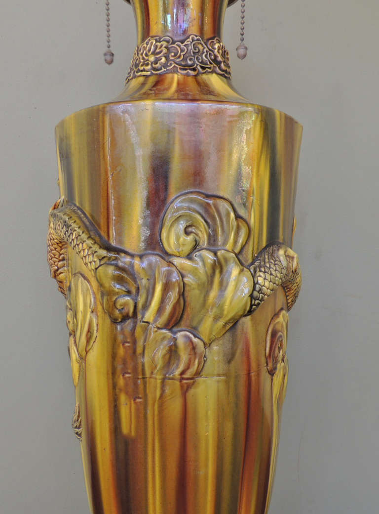 19th Century 19th C Chinese Glazed Ceramic Lamp