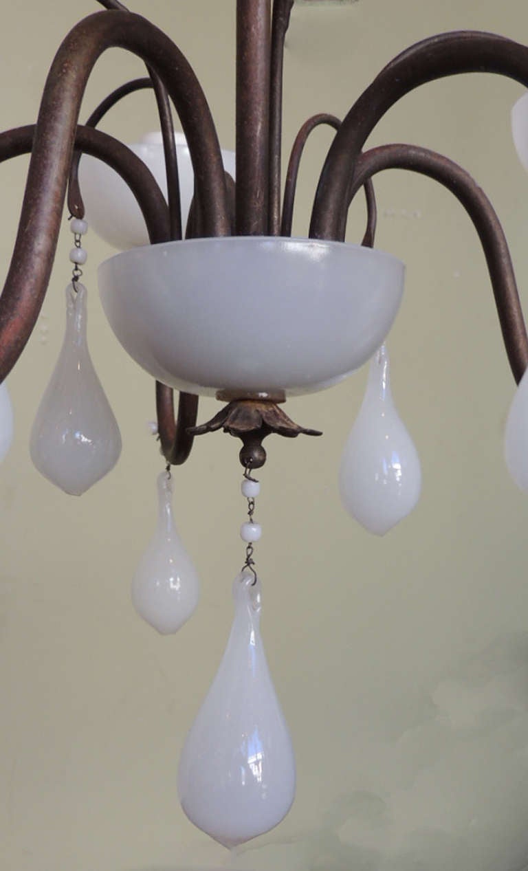 20th C American Milk Glass and Brass Chandelier 2
