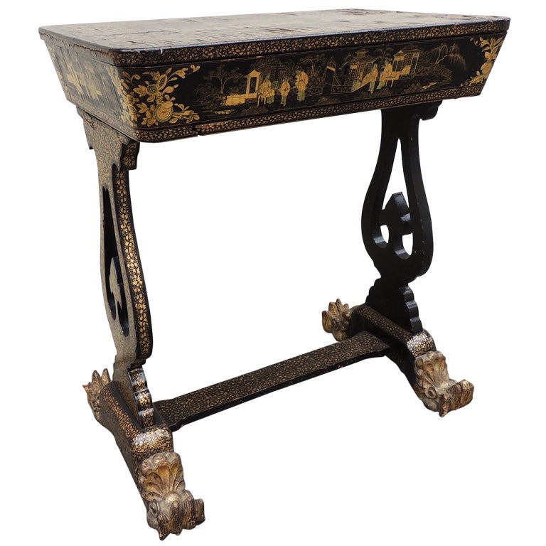 Chinese 1830s Lacquered Sewing Table For Sale at 1stDibs