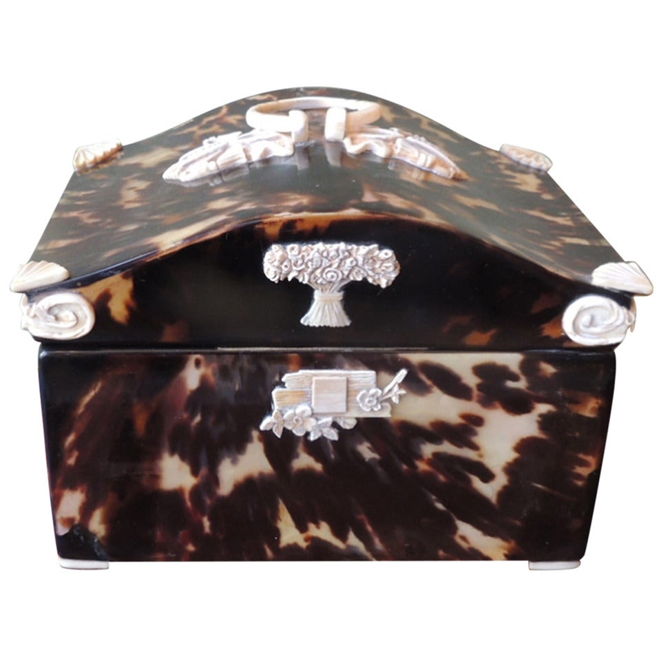 Tortoise Shell Jewelry Box with Ivory Detailing