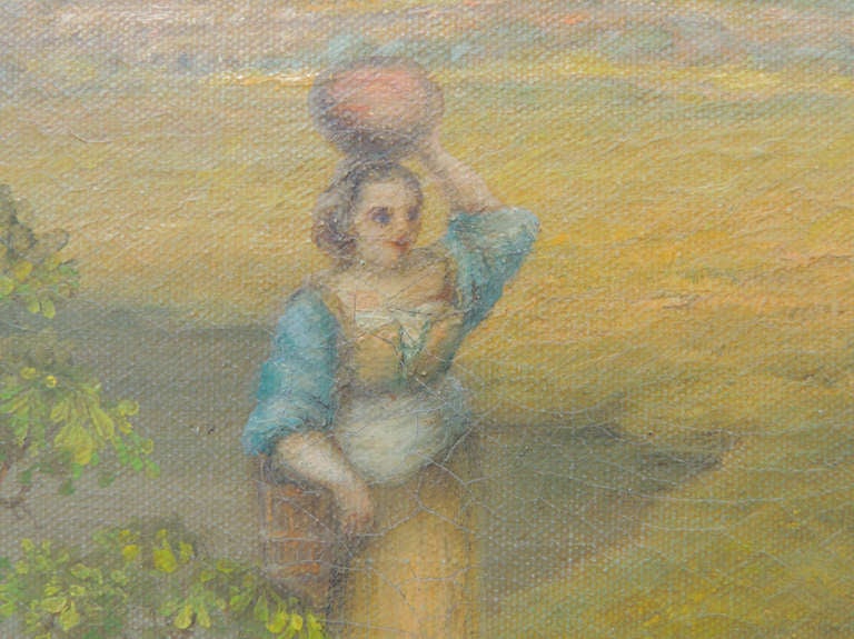 Óleo sobre lienzo italiano de Arthur Bray de finales del siglo XIX 1