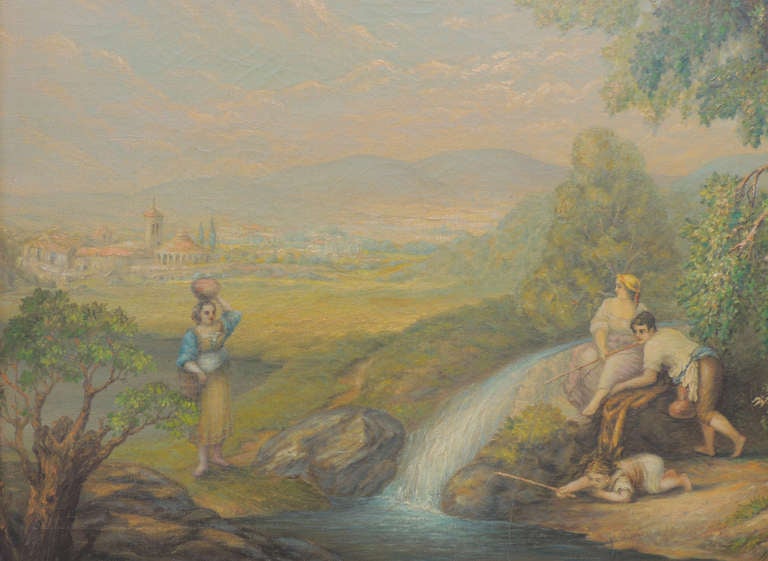 Neoclassical Late 19th C Italian Oil on Canvas by Arthur Bray
