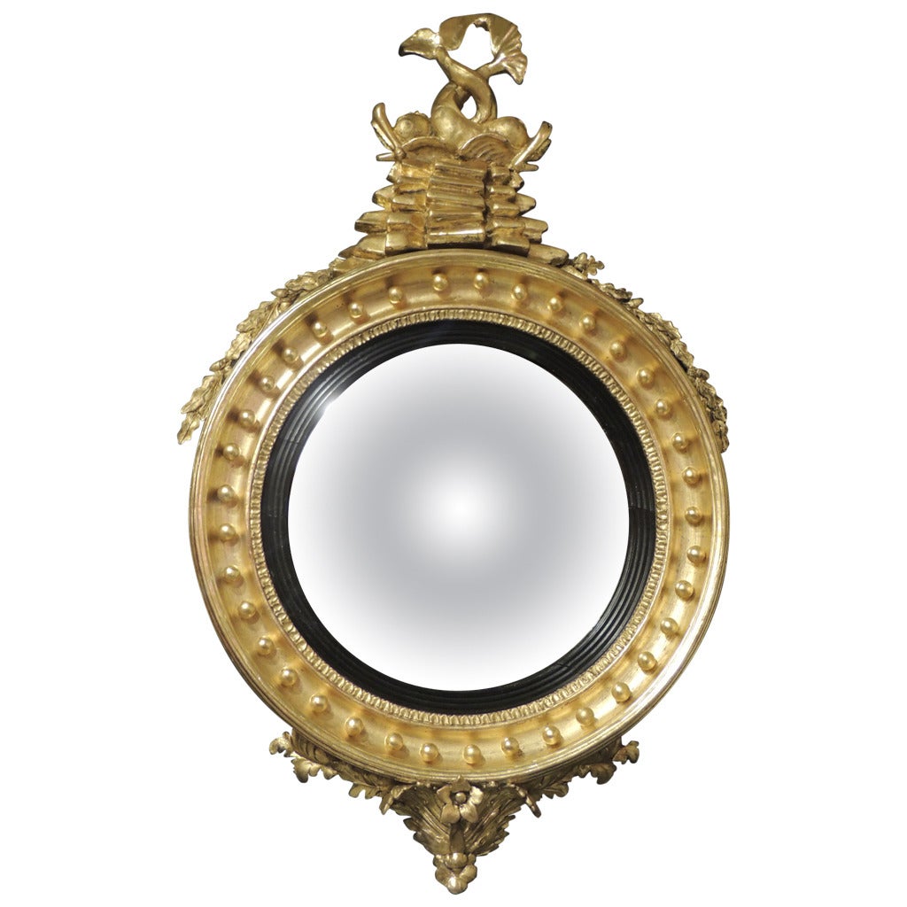 19th C English Regency Convex Gilt Mirror