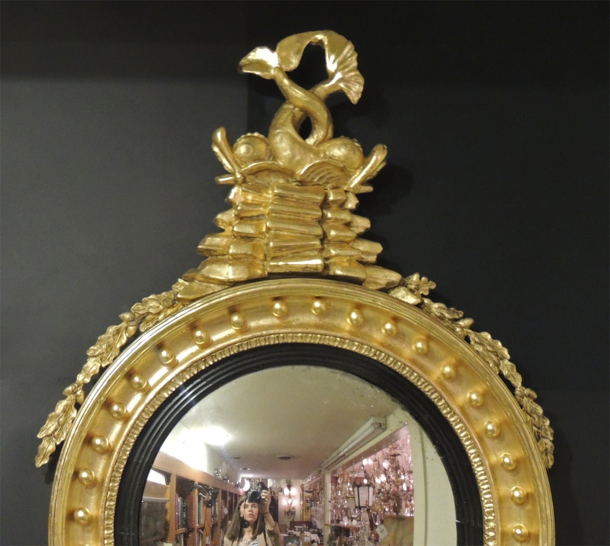 19th Century 19th C English Regency Convex Gilt Mirror