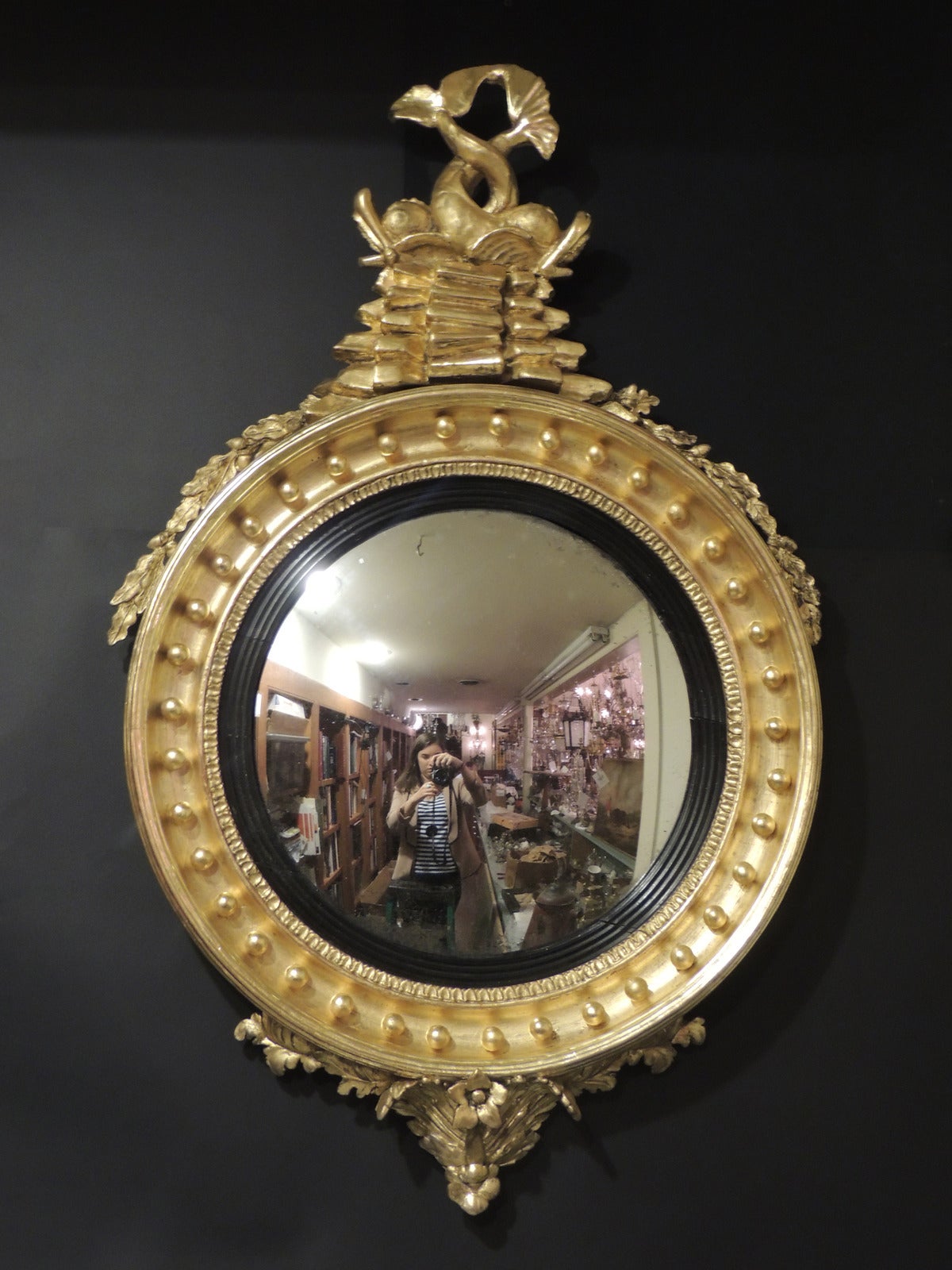 Giltwood 19th C English Regency Convex Gilt Mirror