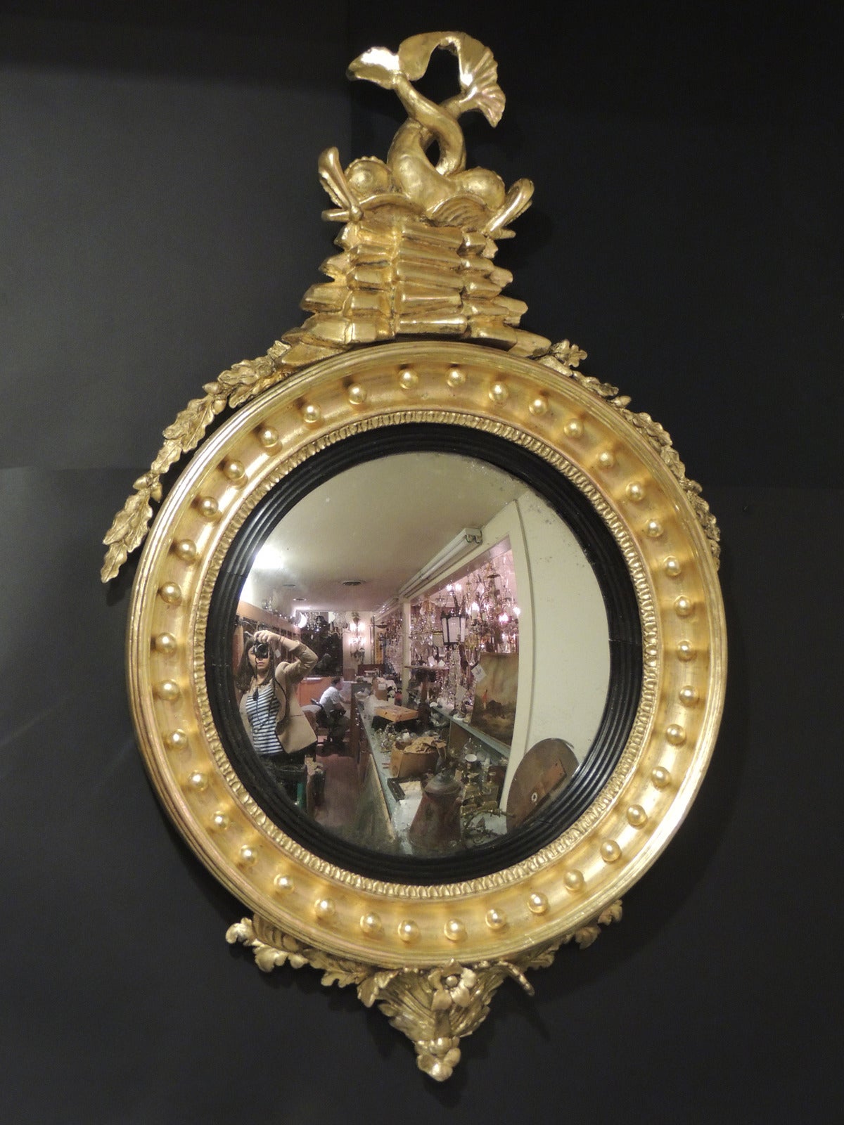 19th C English Regency Convex Gilt Mirror 3