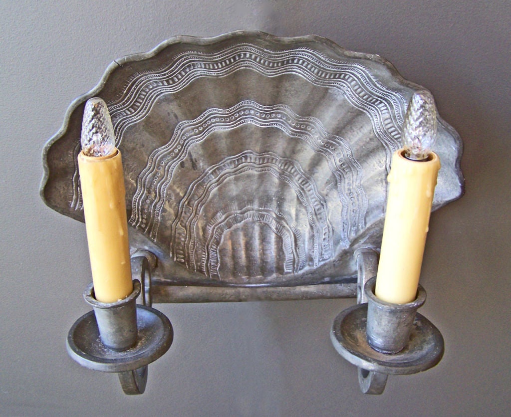 Pewter Scallop Shell Motif Sconces In Excellent Condition In Charleston, SC