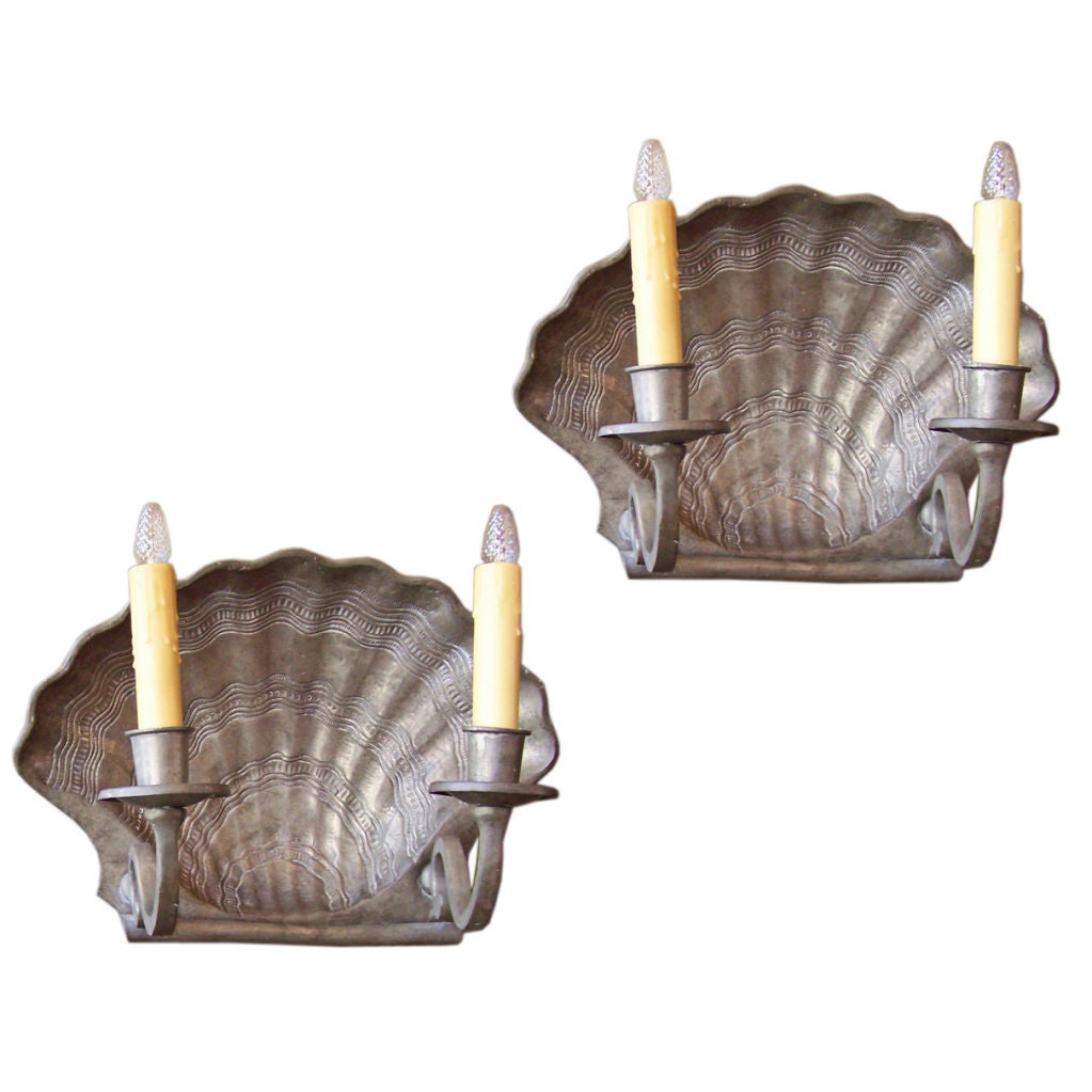 Pewter Scallop Shell Motif Sconces