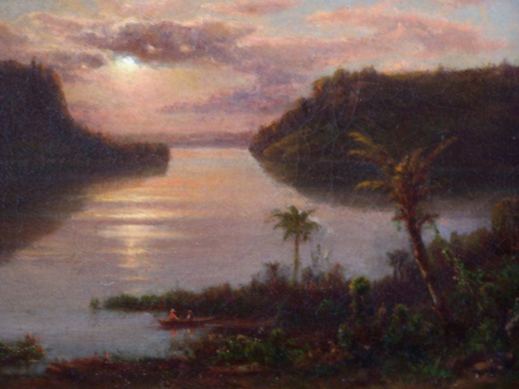 Carved Hudson River School Painting by Ferdinand Richardt