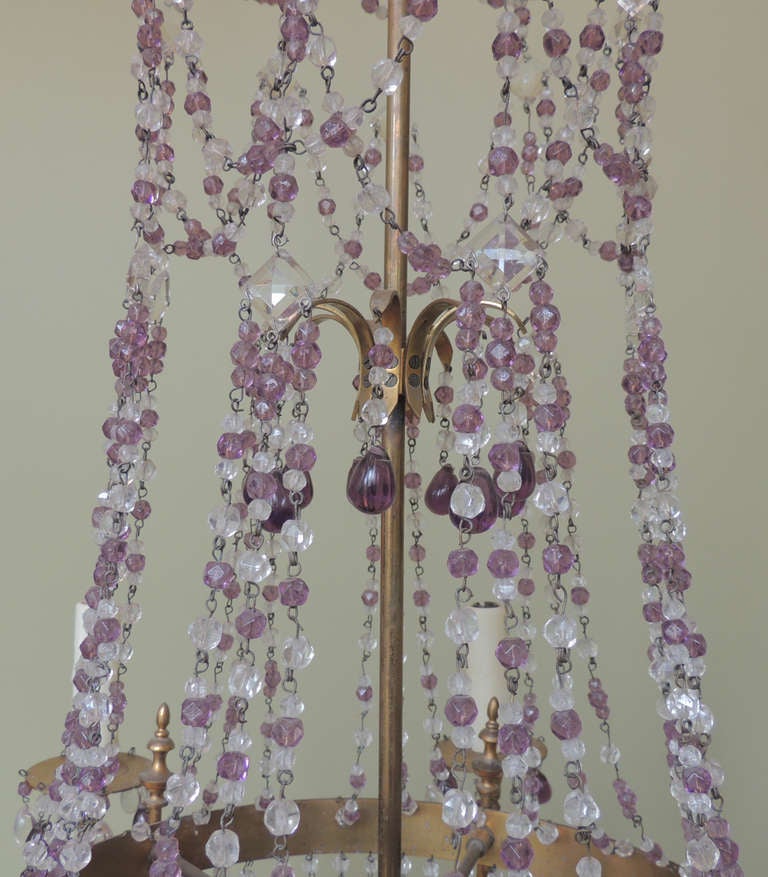 Modern Early 20th Century Italian Brass and Crystal Chandelier For Sale