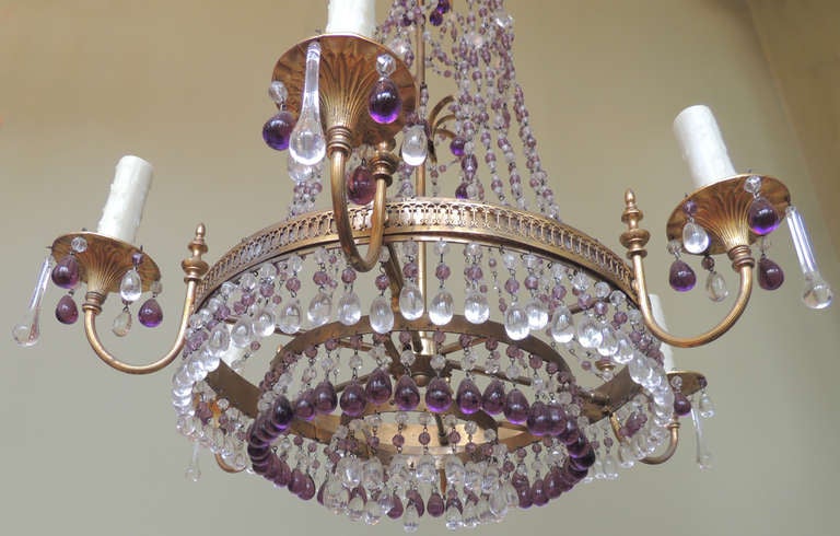 Lustre italien du début du XXe siècle en laiton et cristal Bon état à Charleston, SC