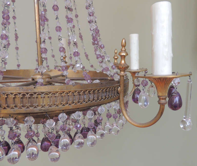 Early 20th Century Italian Brass and Crystal Chandelier For Sale 1