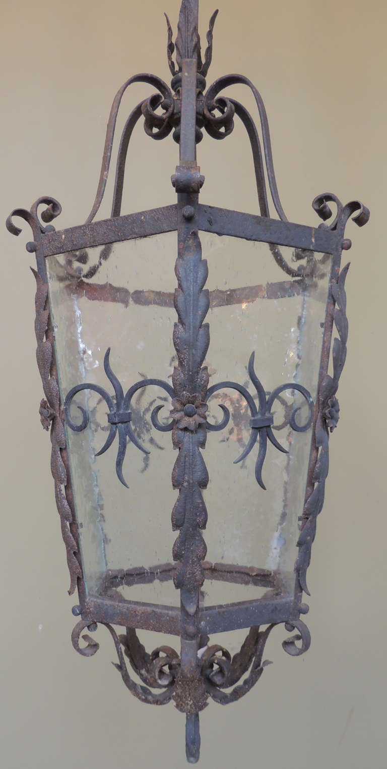 Late 19th Century French Gothic Hand-Wrought Iron Lantern In Good Condition In Charleston, SC