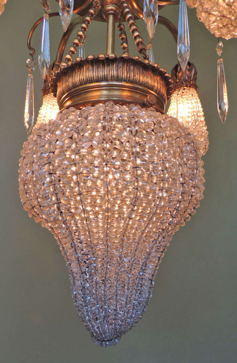 Early 20th C French Moroccan Bronze and Crystal Bead Chandelier 4