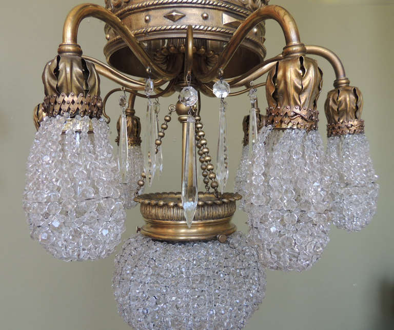 Early 20th C French Moroccan Bronze and Crystal Bead Chandelier 1