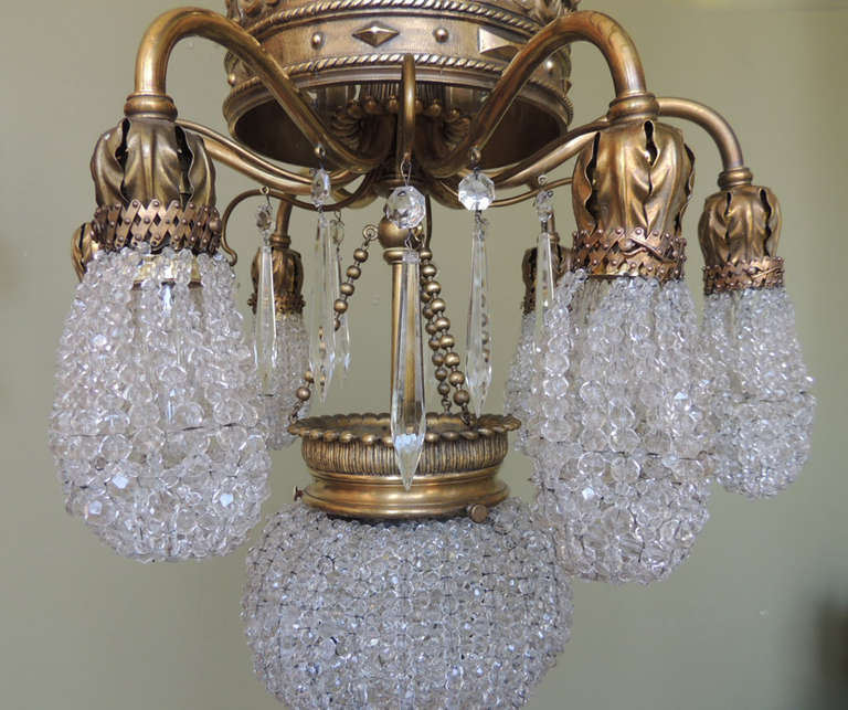 Early 20th C French Moroccan Bronze and Crystal Bead Chandelier at 1stdibs