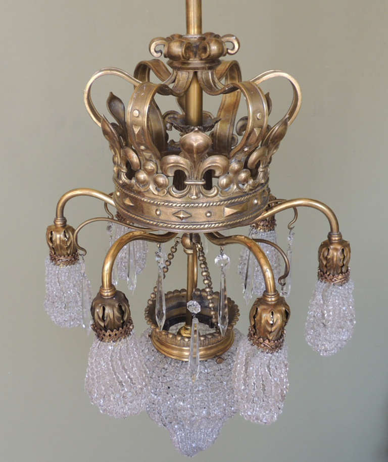 Early 20th C French Moroccan Bronze and Crystal Bead Chandelier 2