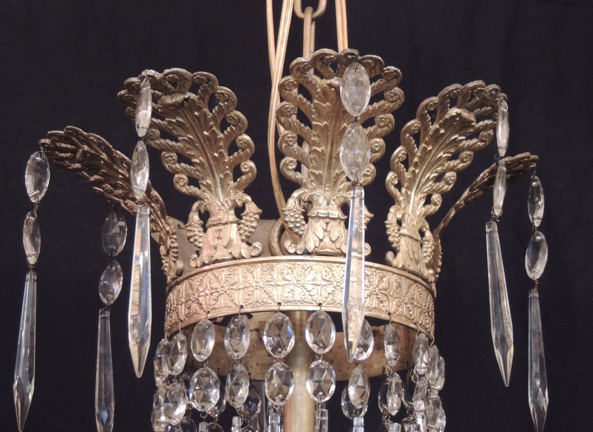 Early 19th Century Crystal and Bronze French Empire Chandelier In Excellent Condition In Charleston, SC