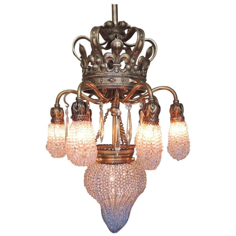 Early 20th C French Moroccan Bronze and Crystal Bead Chandelier at 1stdibs