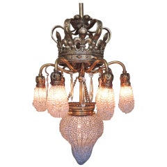 Early 20th C French Moroccan Bronze and Crystal Bead Chandelier