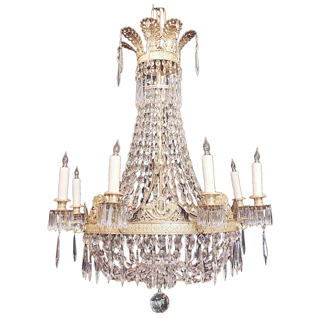 Early 19th Century Crystal and Bronze French Empire Chandelier