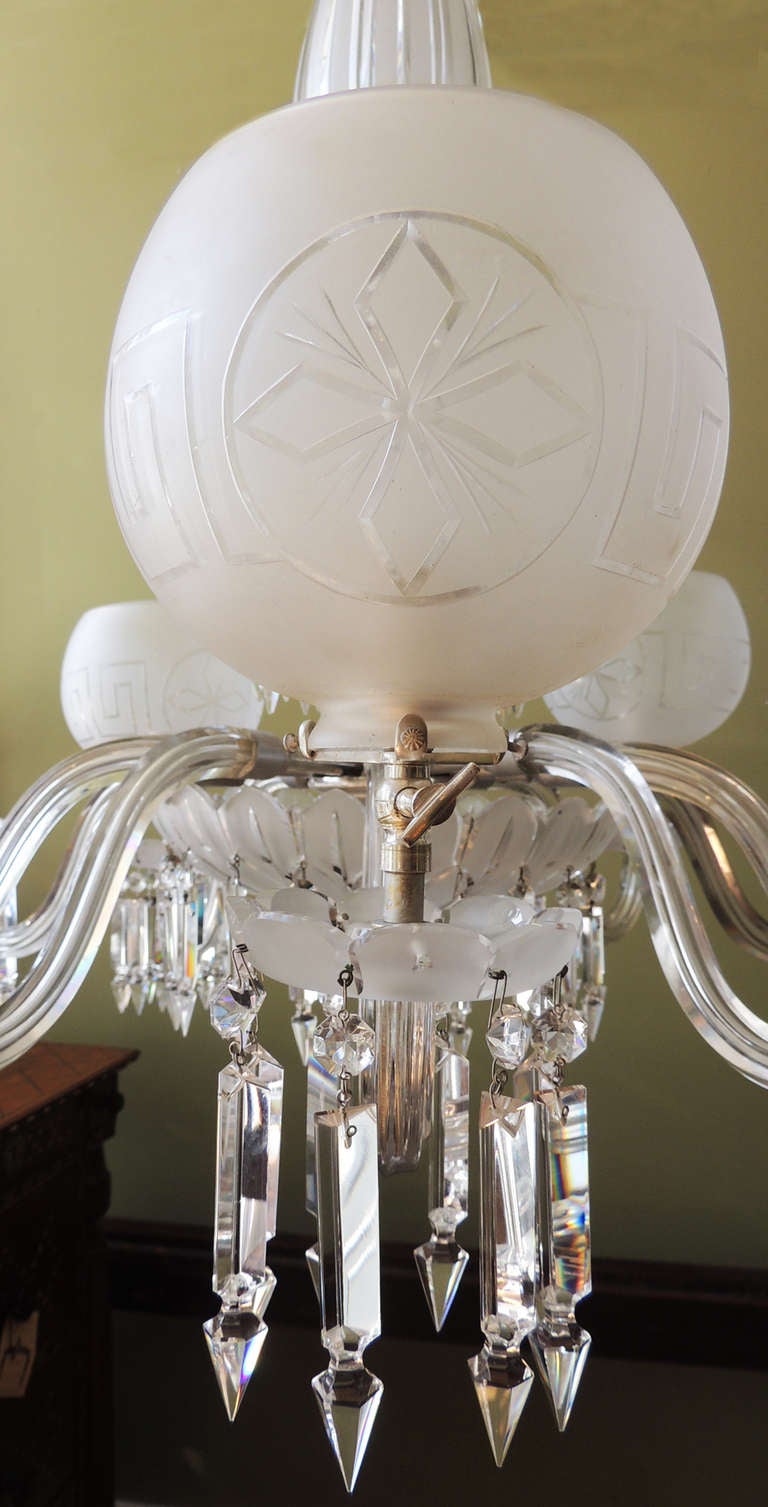 American 1850s Crystal Gasolier In Excellent Condition In Charleston, SC