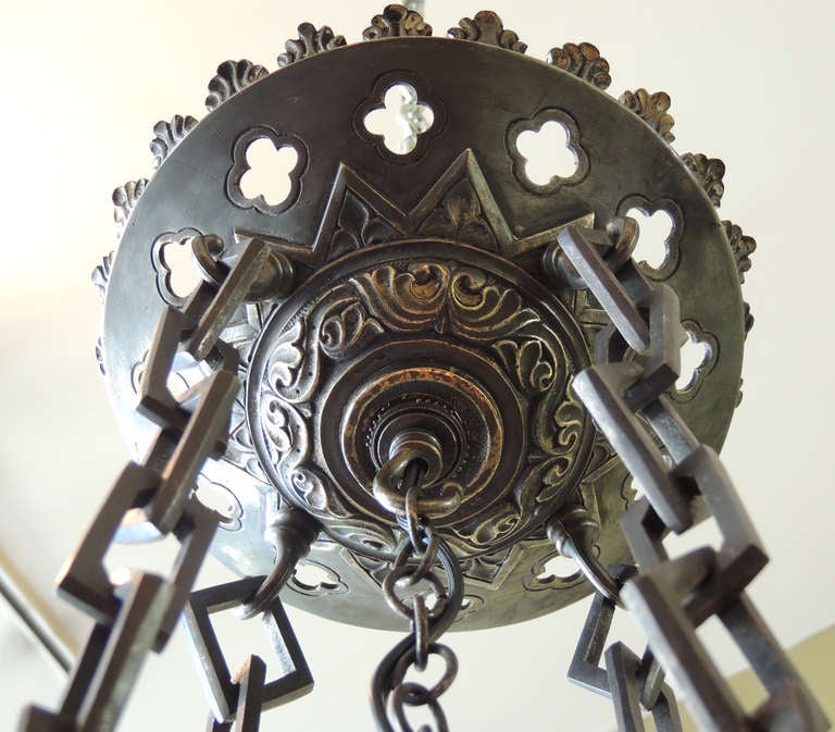 19th century Vellum Shield Chandelier In Excellent Condition In Charleston, SC