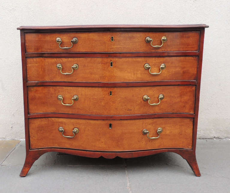 18th Century Late 18th C English Serpentine Sheraton Mahagony Chest