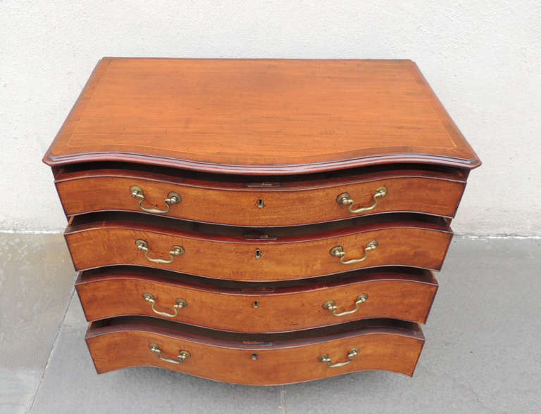 Late 18th C English Serpentine Sheraton Mahagony Chest 1