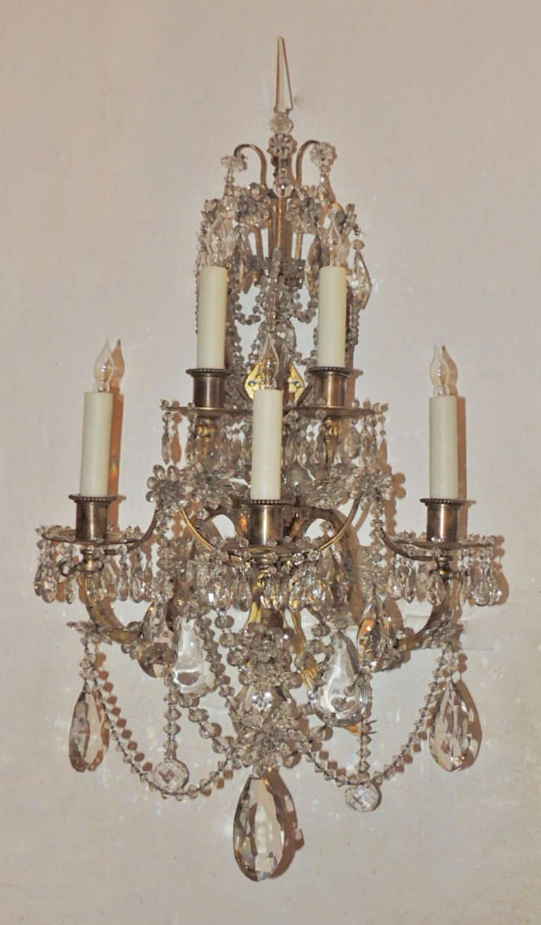 Pair of 19th C French Bronze and Crystal Sconces 5