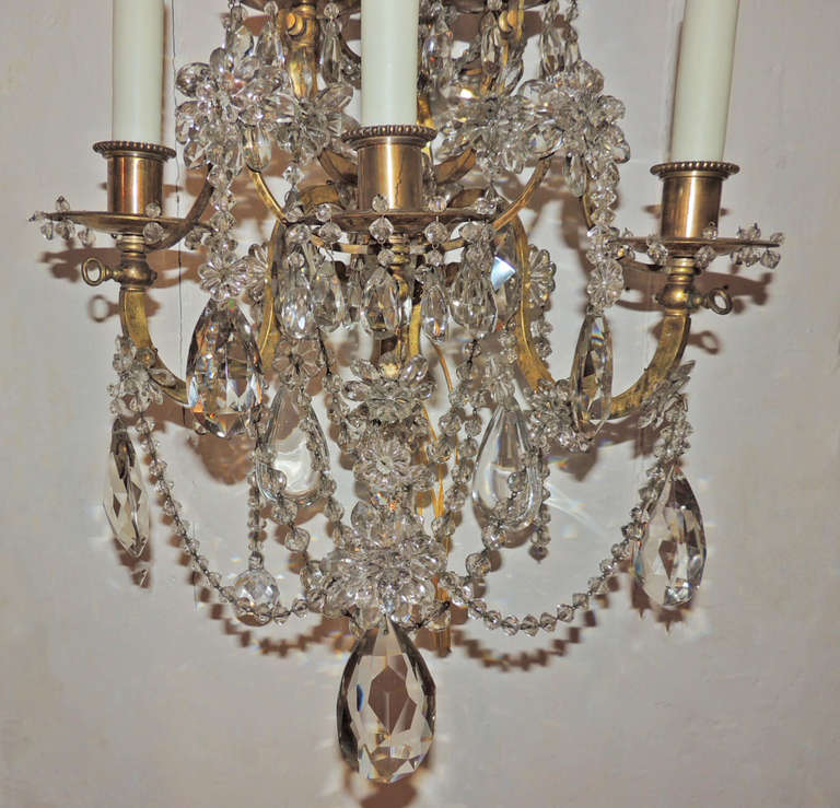 19th Century Pair of 19th C French Bronze and Crystal Sconces