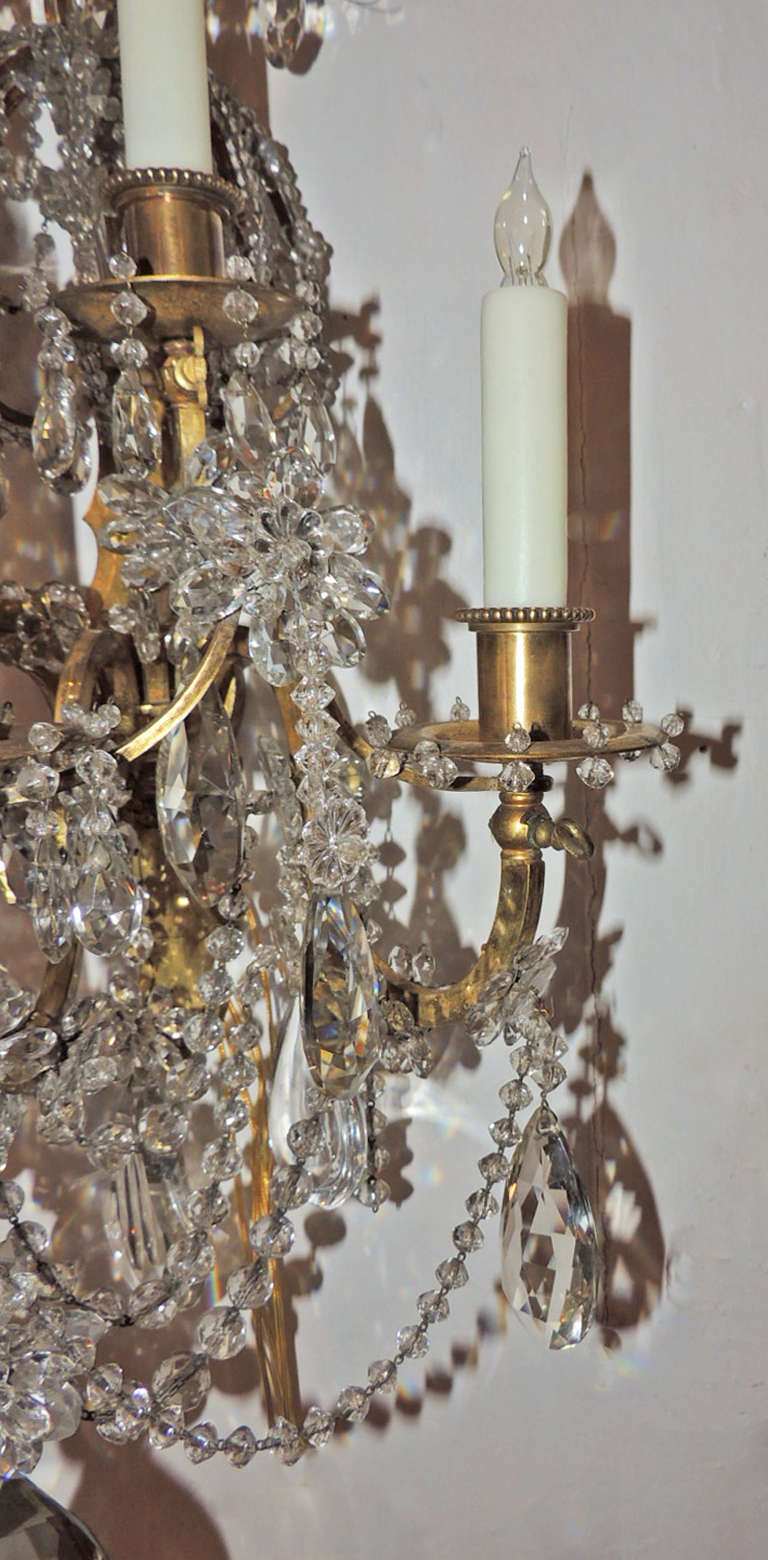 Pair of 19th C French Bronze and Crystal Sconces 4