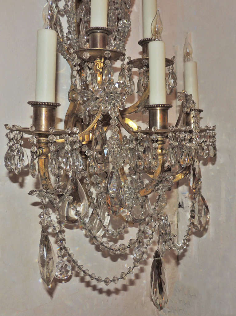 Pair of 19th C French Bronze and Crystal Sconces 2