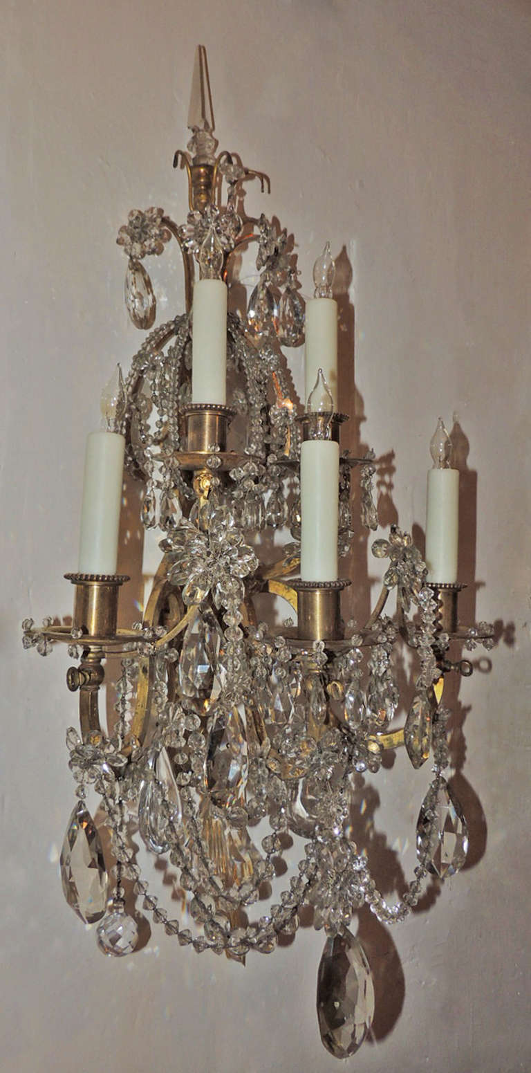 Pair of 19th C French Bronze and Crystal Sconces In Excellent Condition In Charleston, SC