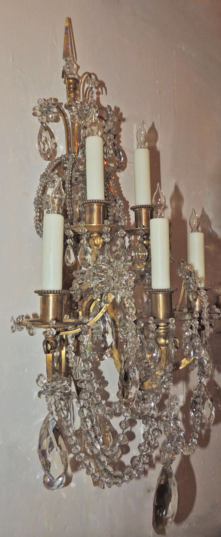 Pair of 19th C French Bronze and Crystal Sconces 3