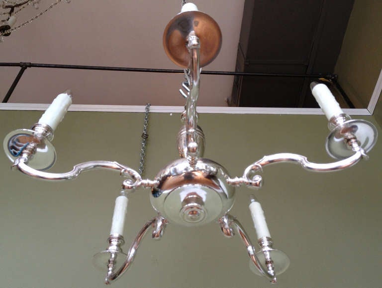 20th Century Early 20th C English Sheffield Silver Five-Arm Chandelier
