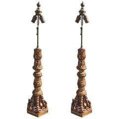 Pair of Mid 19th Century Italian Candle Sticks Converted Into Lamps