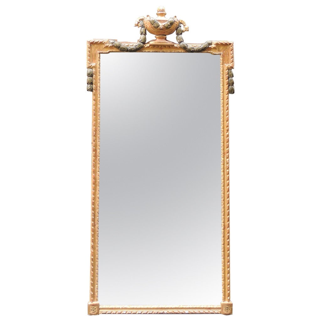 Late 18th C Italian Gilt Mirror with Urn Carving